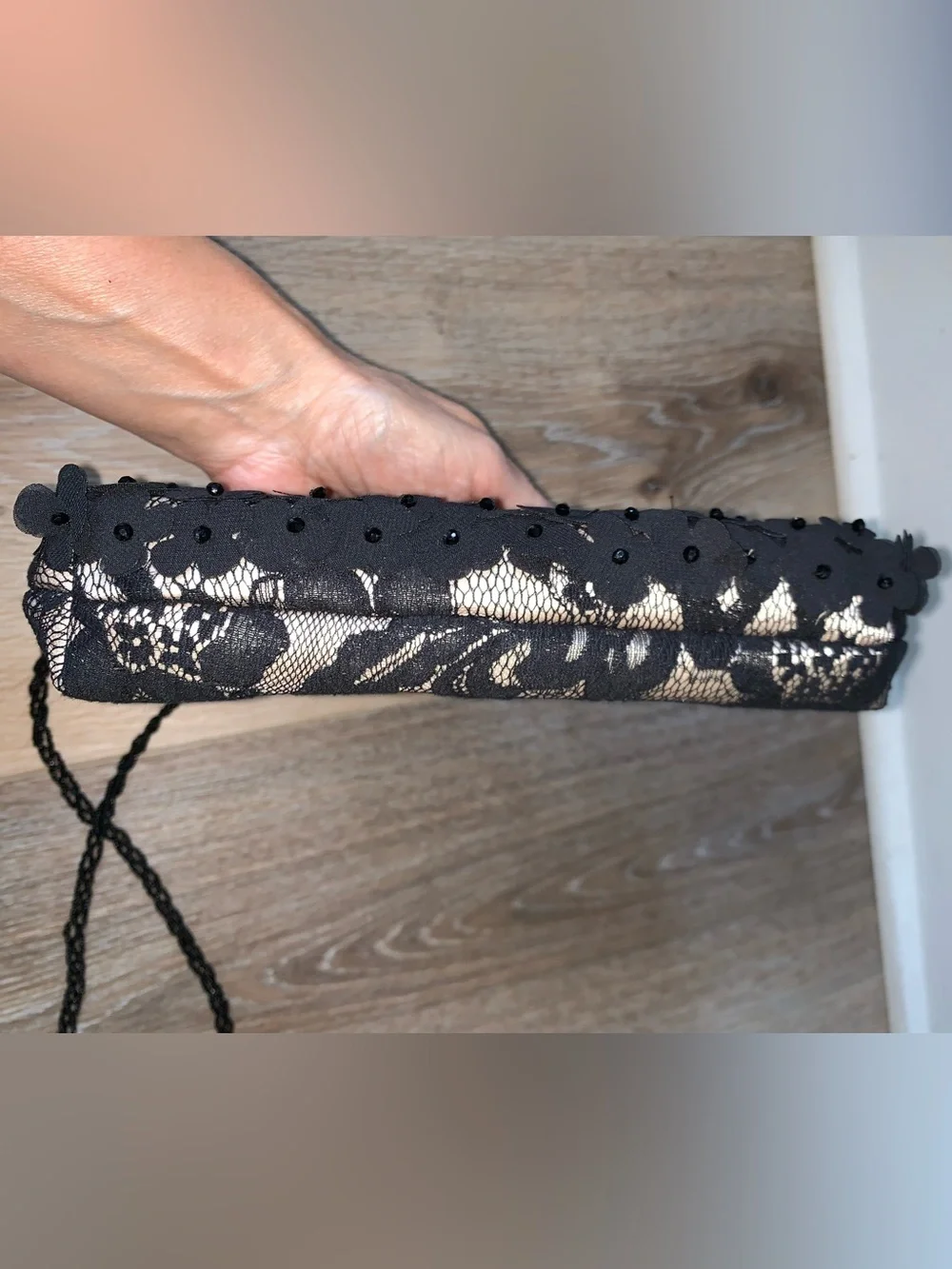 Nina vintage black lace & floral embellished clutch crossbody bag